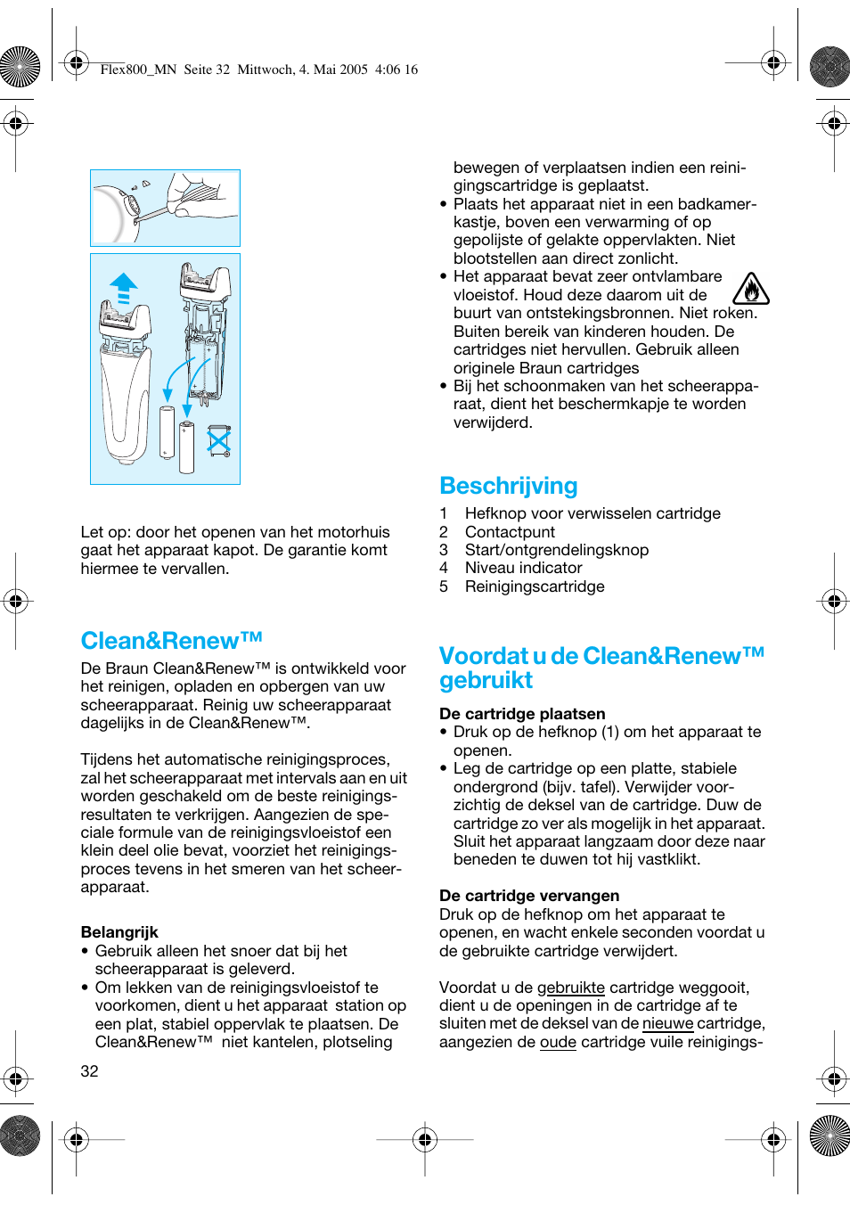 Clean&renew, Beschrijving, Voordat u de clean&renew™ gebruikt | Braun 5895 Contour Series User Manual | Page 31 / 65