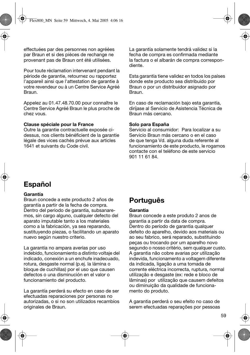 Español, Português | Braun 5895 Contour Series User Manual | Page 58 / 65