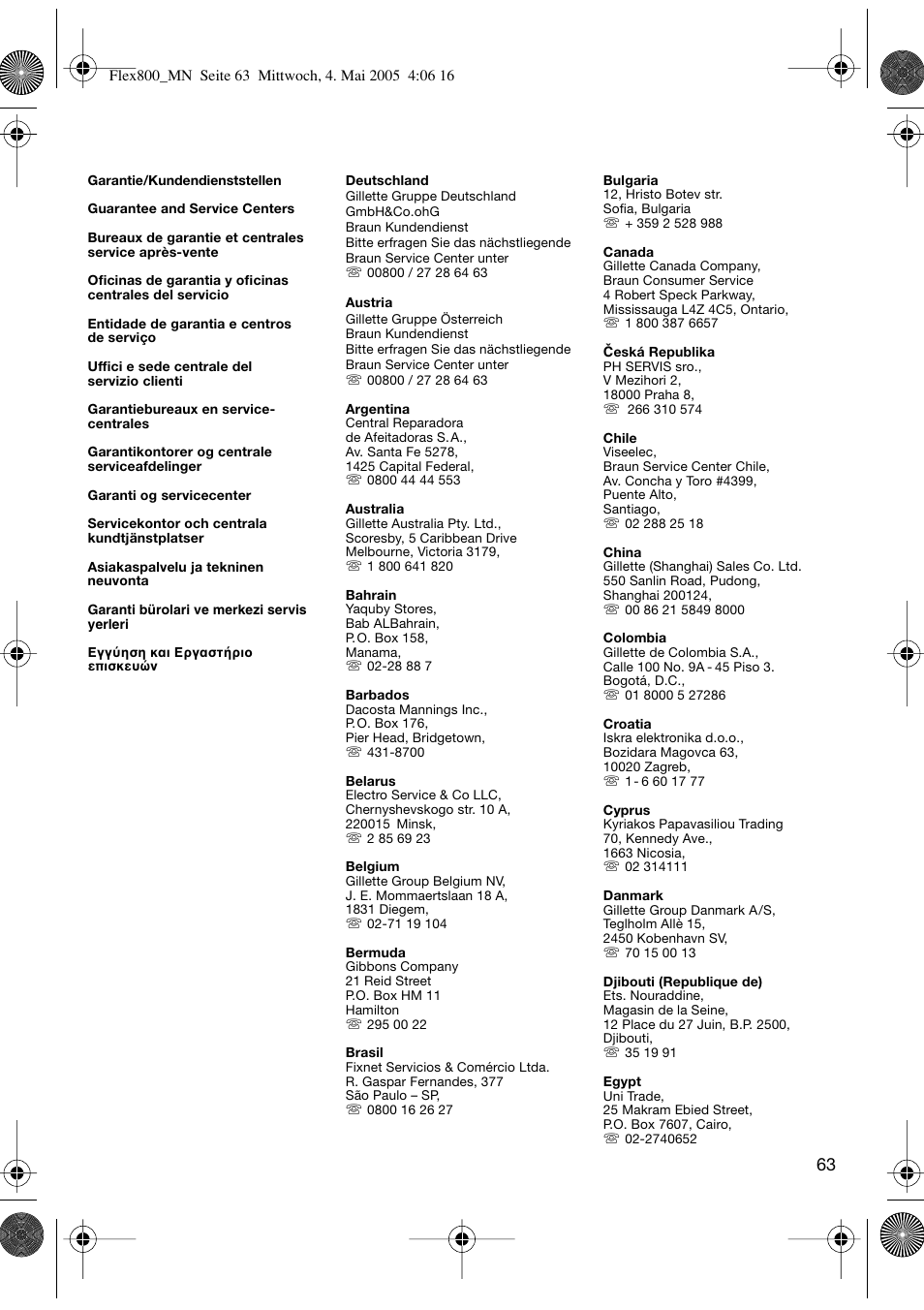 Braun 5895 Contour Series User Manual | Page 62 / 65