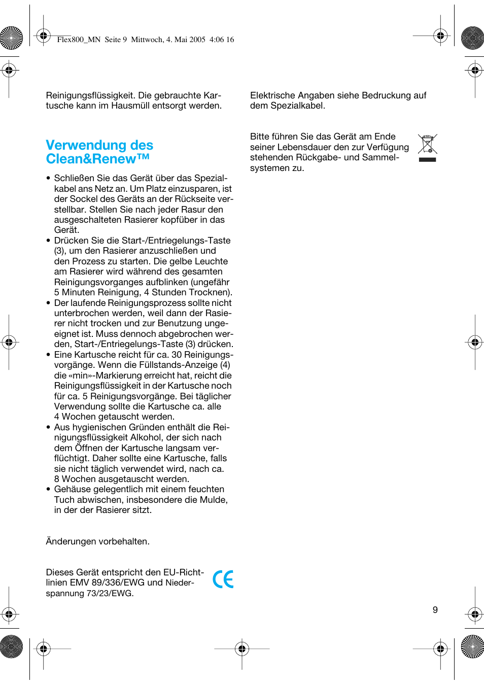 Verwendung des clean&renew | Braun 5895 Contour Series User Manual | Page 8 / 65