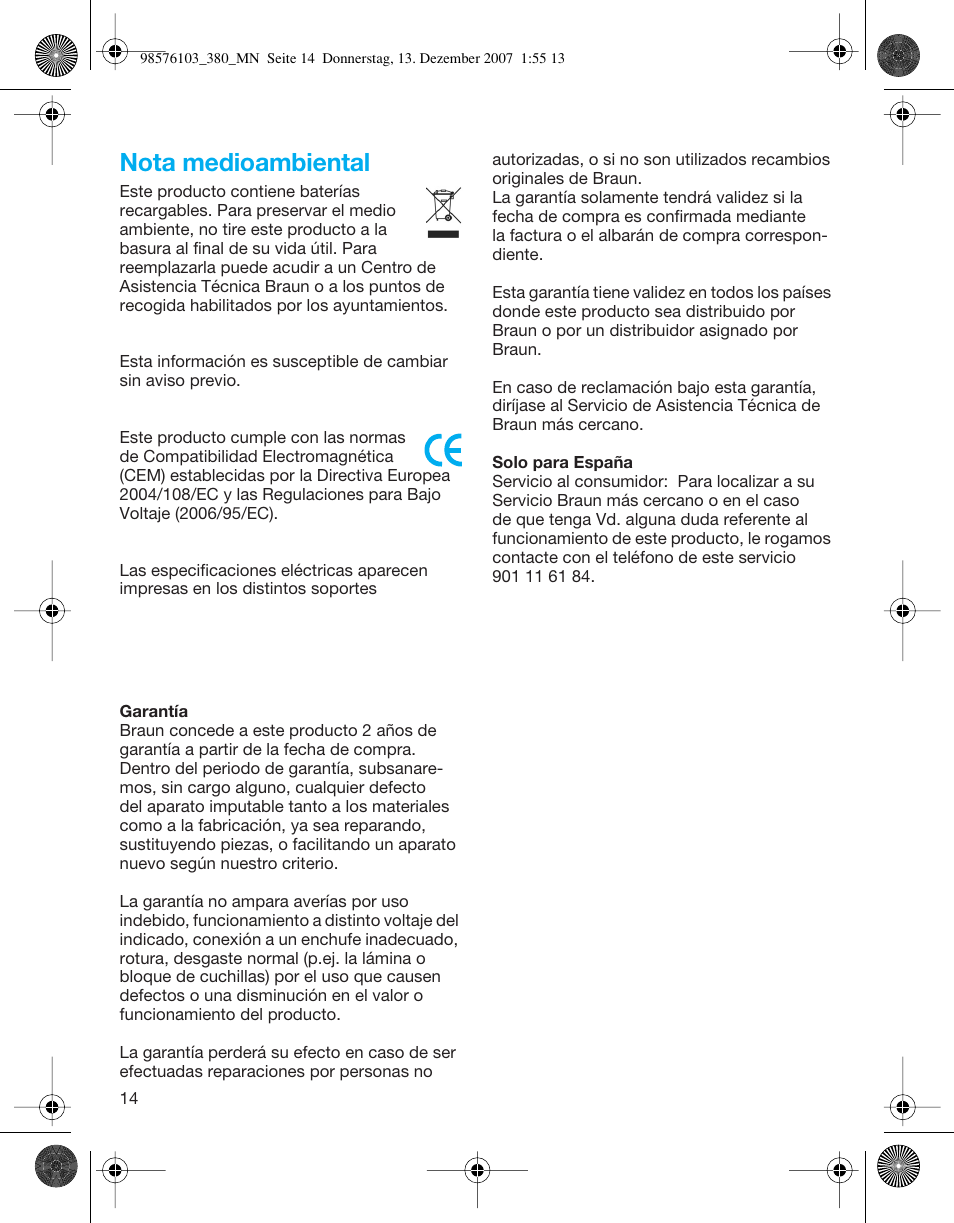 Nota medioambiental | Braun 380-5736 Series 3 User Manual | Page 14 / 41