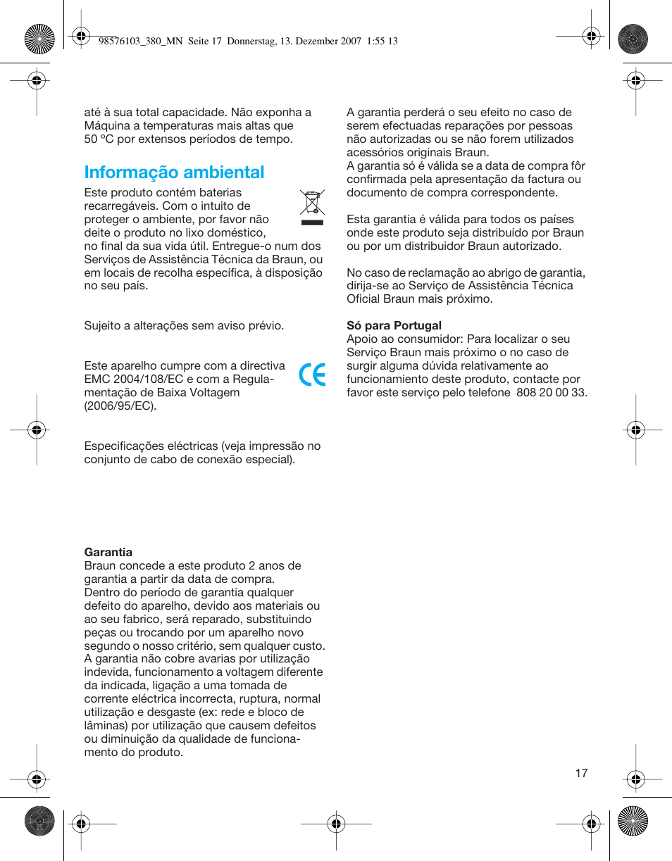 Informação ambiental | Braun 380-5736 Series 3 User Manual | Page 17 / 41