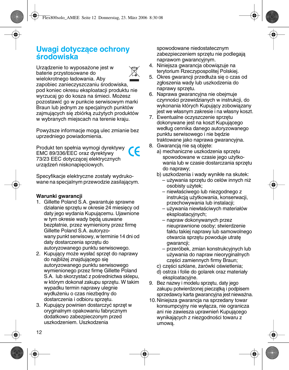 Uwagi dotyczàce ochrony êrodowiska | Braun 5877 Contour Series User Manual | Page 12 / 40