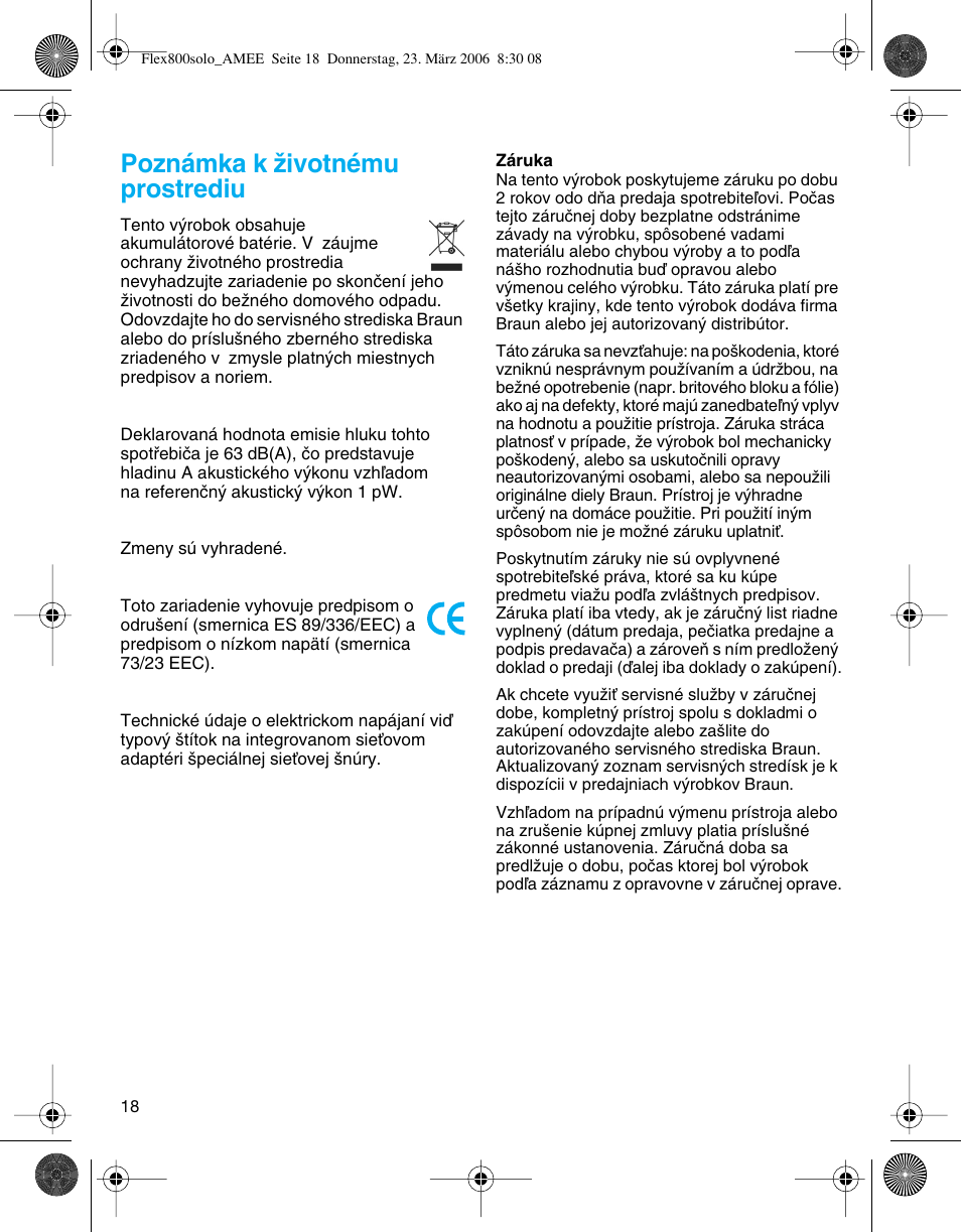 Poznámka k ïivotnému prostrediu | Braun 5877 Contour Series User Manual | Page 18 / 40