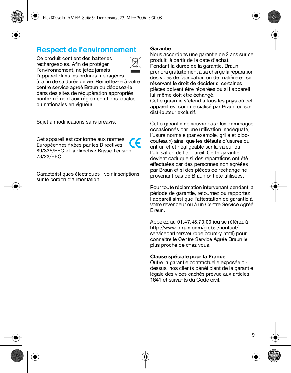 Respect de l’environnement | Braun 5877 Contour Series User Manual | Page 9 / 40