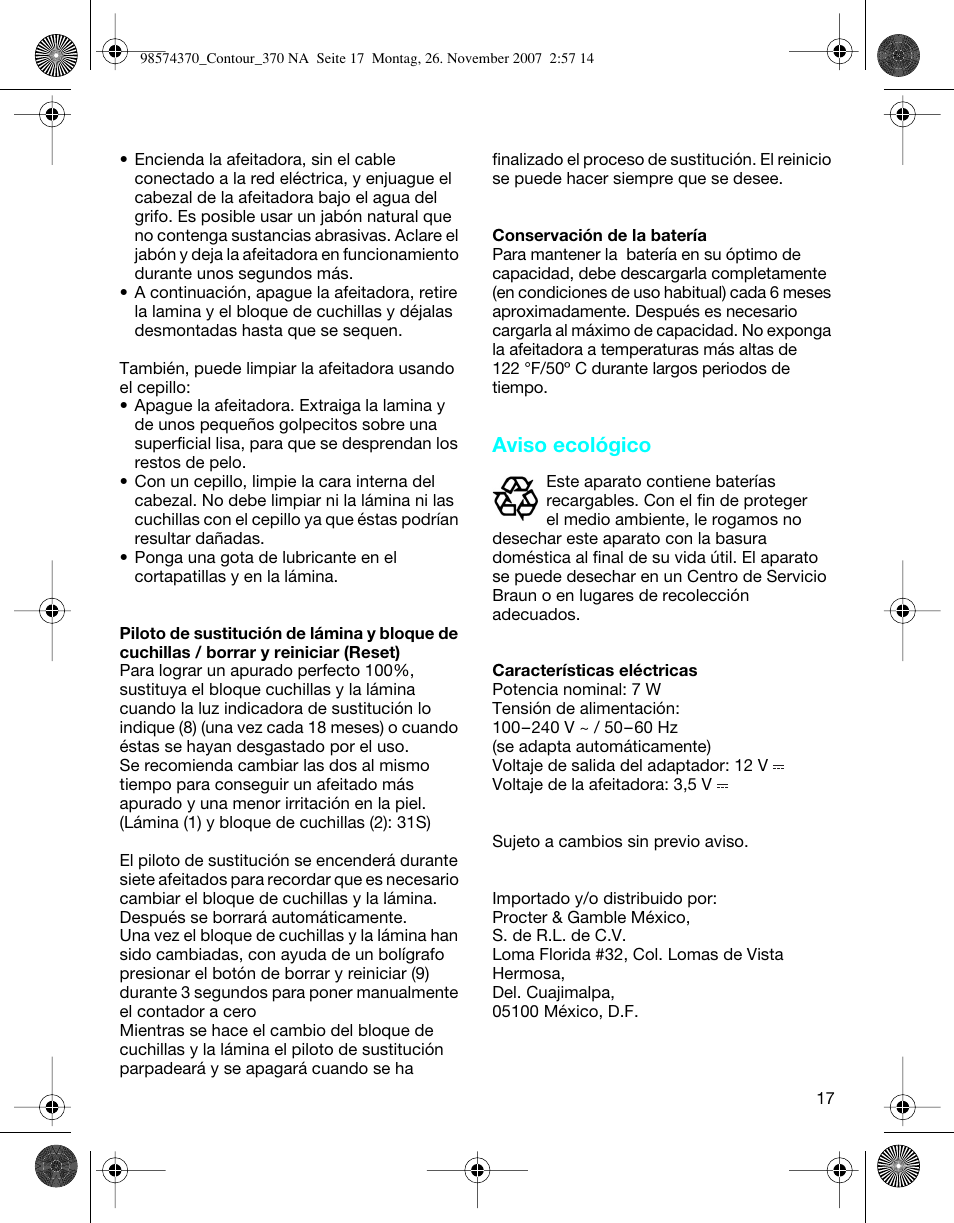 Aviso ecológico | Braun 370 Series 3 User Manual | Page 17 / 18