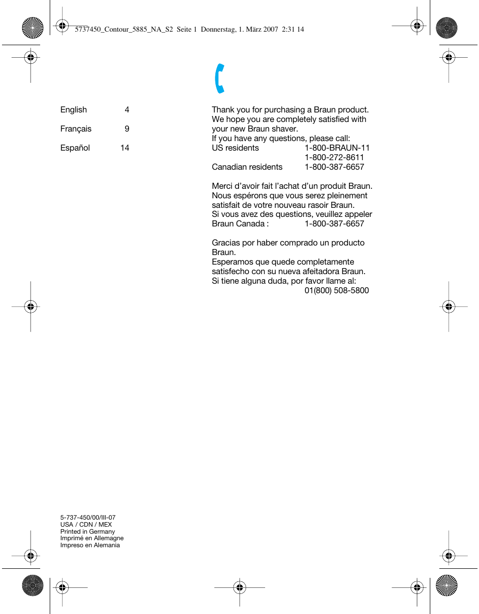 Braun 5885 Contour Series User Manual | Page 2 / 18