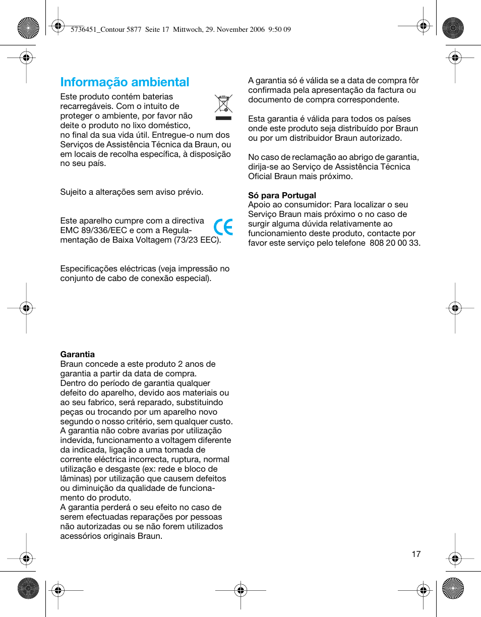 Informação ambiental | Braun 5873 Contour Series User Manual | Page 17 / 41