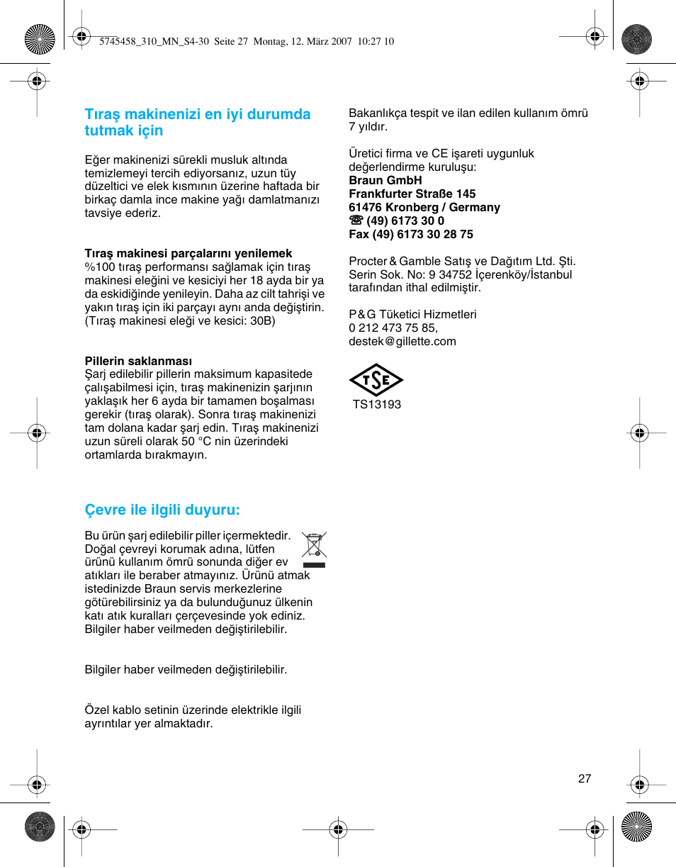 Braun 310 Series 3  EU User Manual | Page 27 / 29