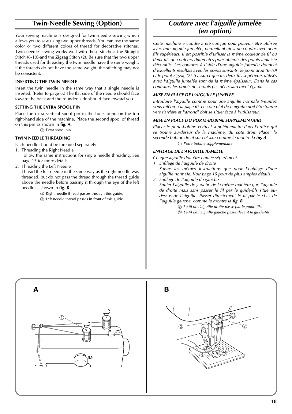 Twin-needle sewing (option), Couture avec l’aiguille jumelée (en option) | Brother LS-3125 User Manual | Page 27 / 68