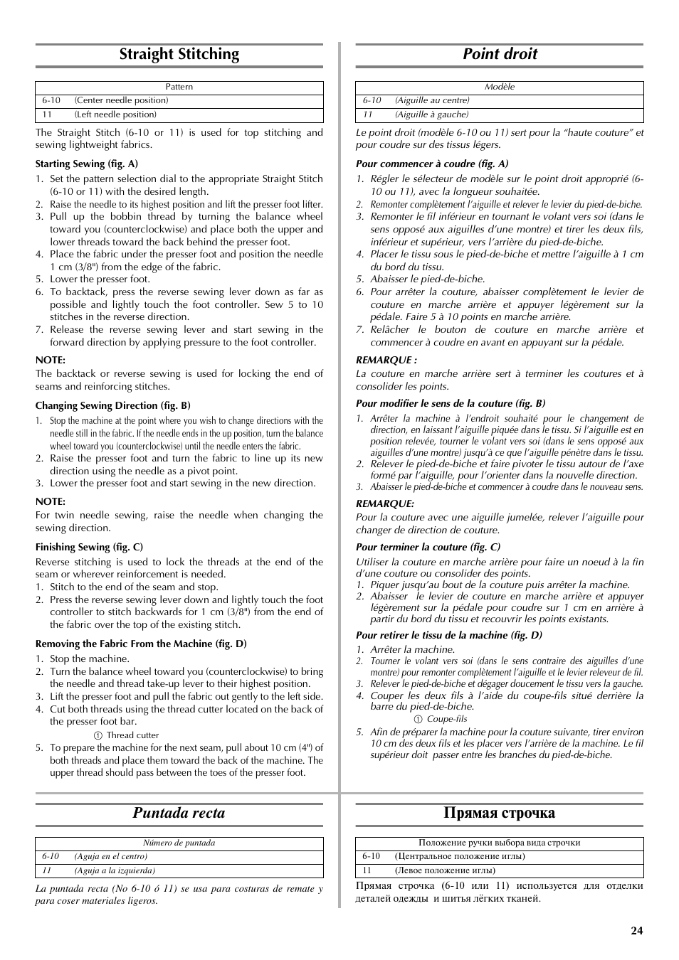 Straight stitching, Point droit, Puntada recta | Прямая строчка | Brother LS-3125 User Manual | Page 33 / 68