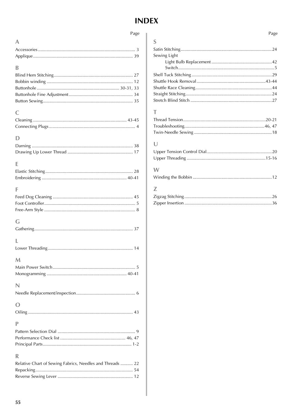 Index | Brother LS-3125 User Manual | Page 64 / 68