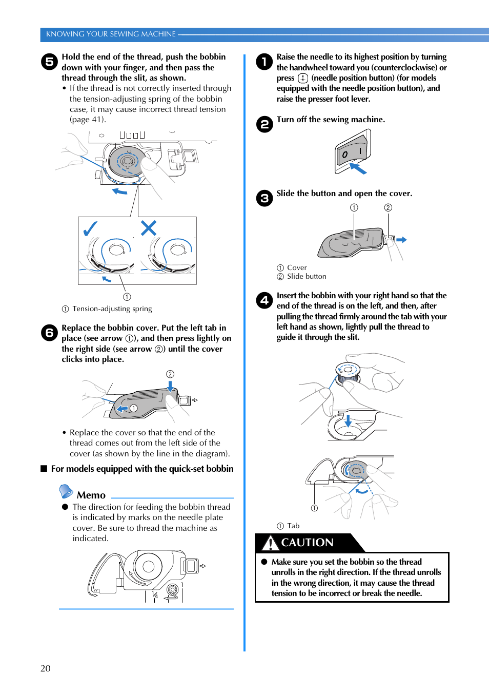 Caution | Brother FS-20 User Manual | Page 22 / 100