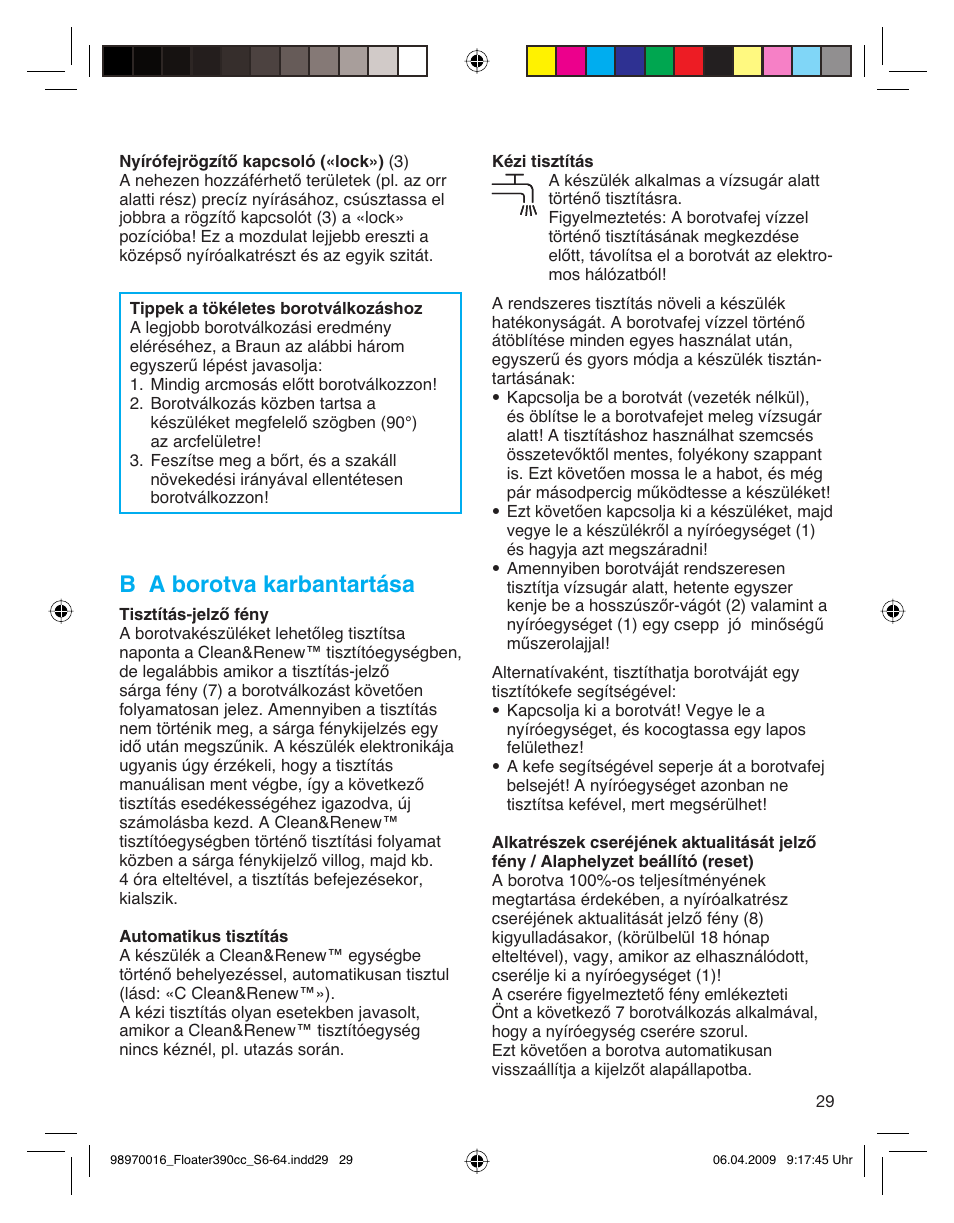 B a borotva karbantartása | Braun 390cc Series 3 User Manual | Page 29 / 61