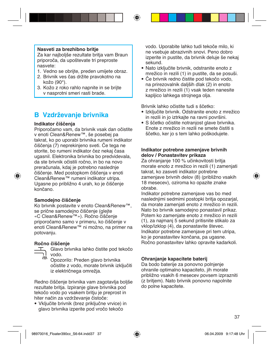B vzdrževanje brivnika | Braun 390cc Series 3 User Manual | Page 37 / 61