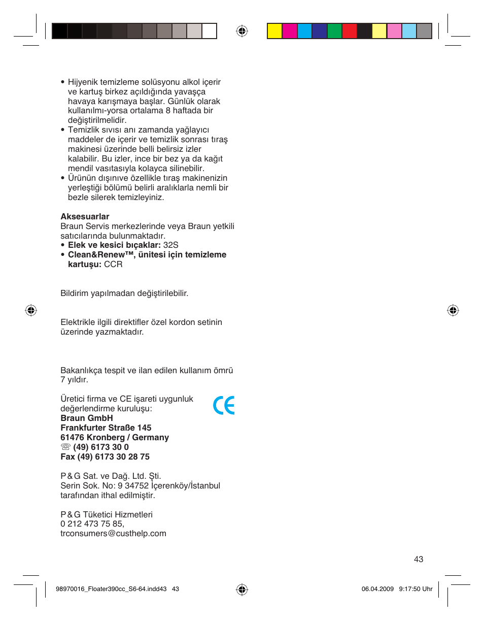 Braun 390cc Series 3 User Manual | Page 43 / 61