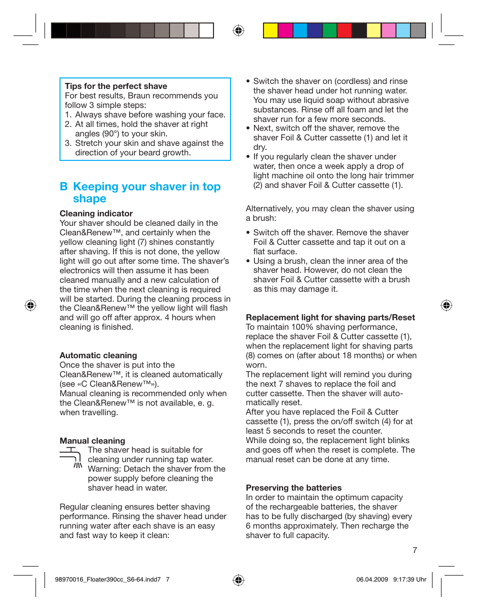 B keeping your shaver in top shape | Braun 390cc Series 3 User Manual | Page 7 / 61