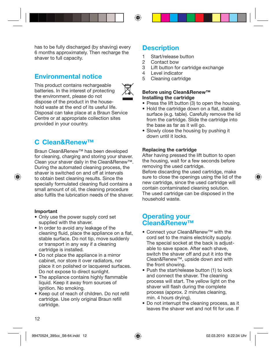 Environmental notice, C clean&renew, Description | Operating your clean&renew | Braun 395cc-3 Series 3 User Manual | Page 12 / 62