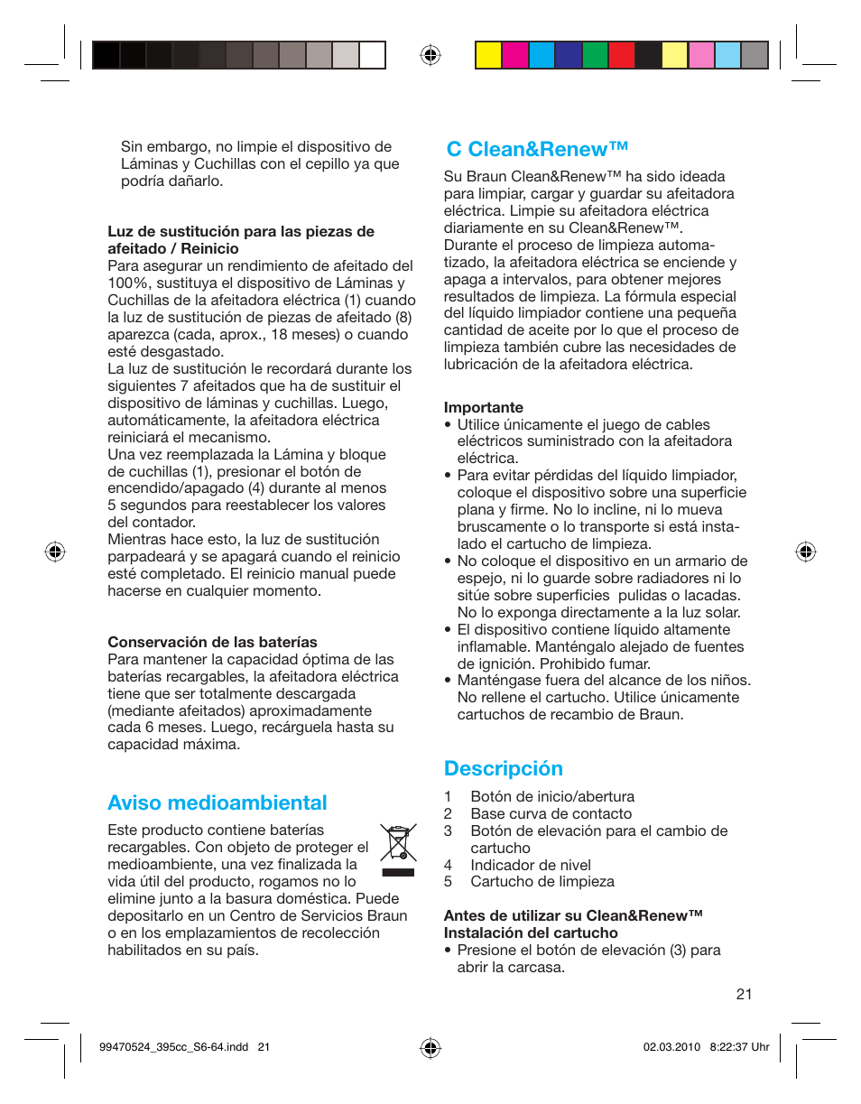 Aviso medioambiental, C clean&renew, Descripción | Braun 395cc-3 Series 3 User Manual | Page 21 / 62