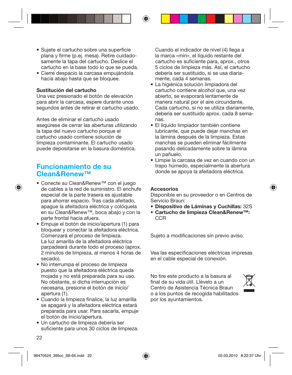 Funcionamiento de su clean&renew | Braun 395cc-3 Series 3 User Manual | Page 22 / 62