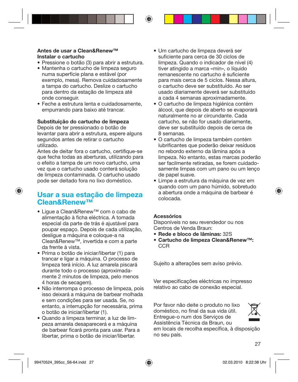 Usar a sua estação de limpeza clean&renew | Braun 395cc-3 Series 3 User Manual | Page 27 / 62