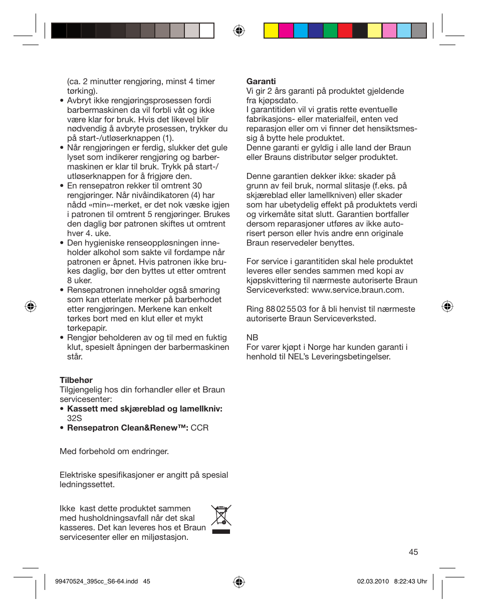 Braun 395cc-3 Series 3 User Manual | Page 45 / 62