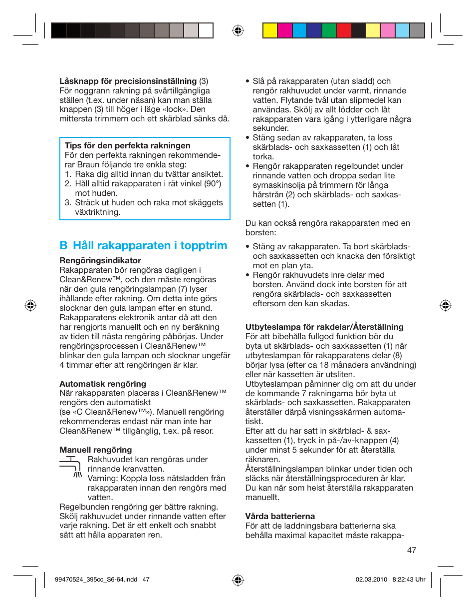 B håll rakapparaten i topptrim | Braun 395cc-3 Series 3 User Manual | Page 47 / 62