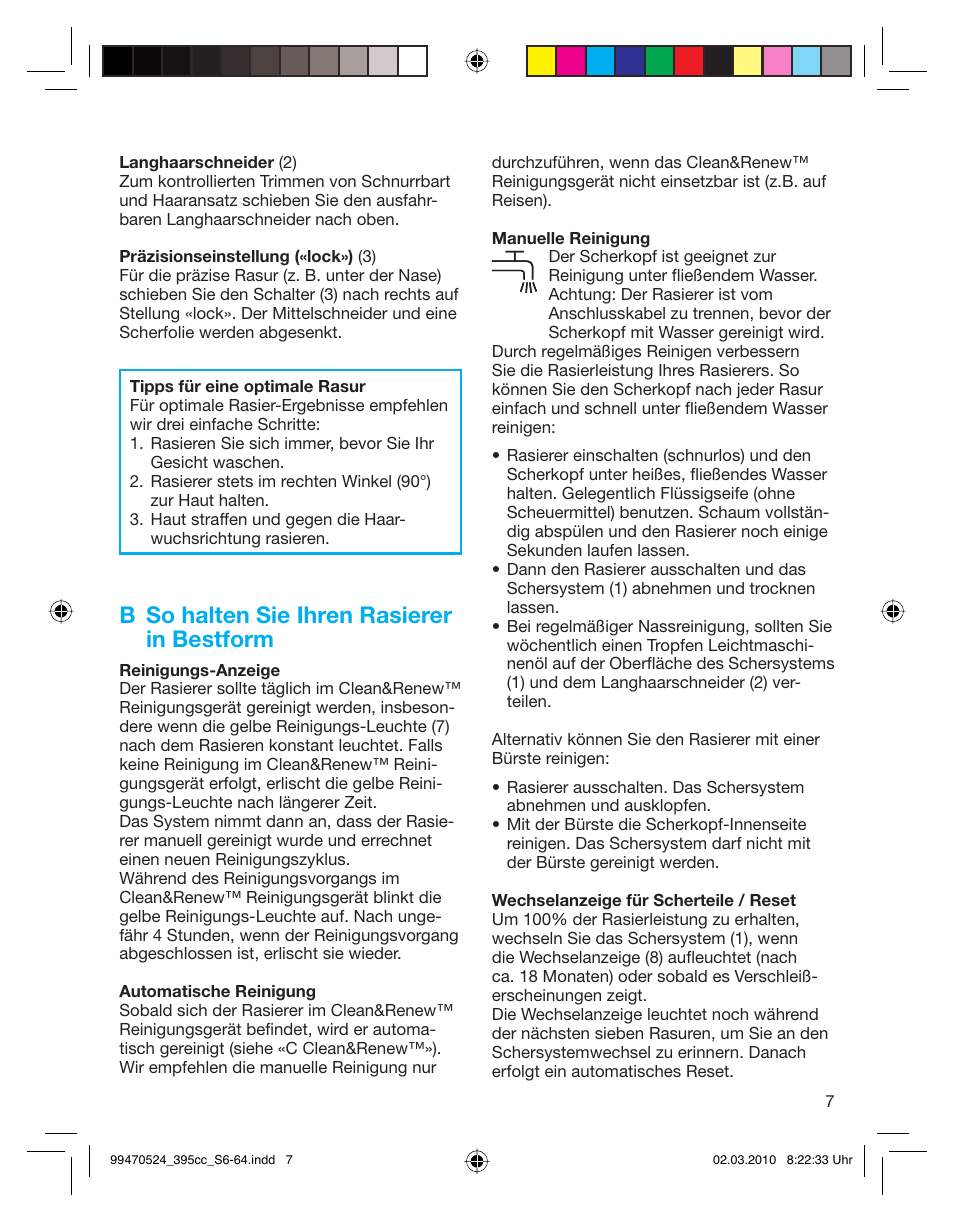 B so halten sie ihren rasierer in bestform | Braun 395cc-3 Series 3 User Manual | Page 7 / 62