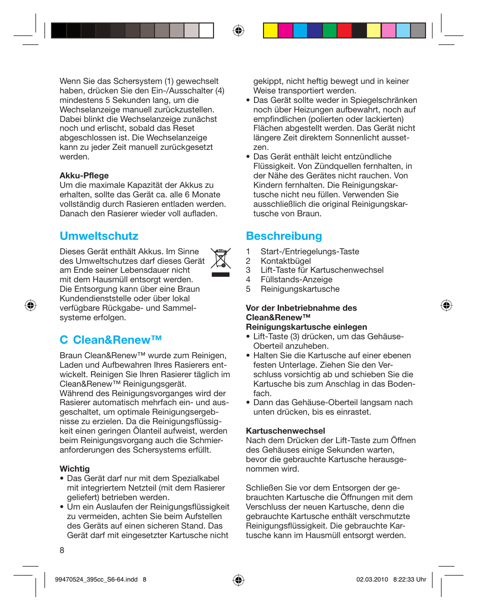 Umweltschutz, C clean&renew, Beschreibung | Braun 395cc-3 Series 3 User Manual | Page 8 / 62