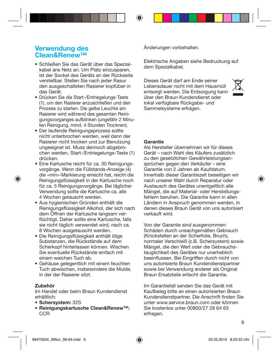 Verwendung des clean&renew | Braun 395cc-3 Series 3 User Manual | Page 9 / 62