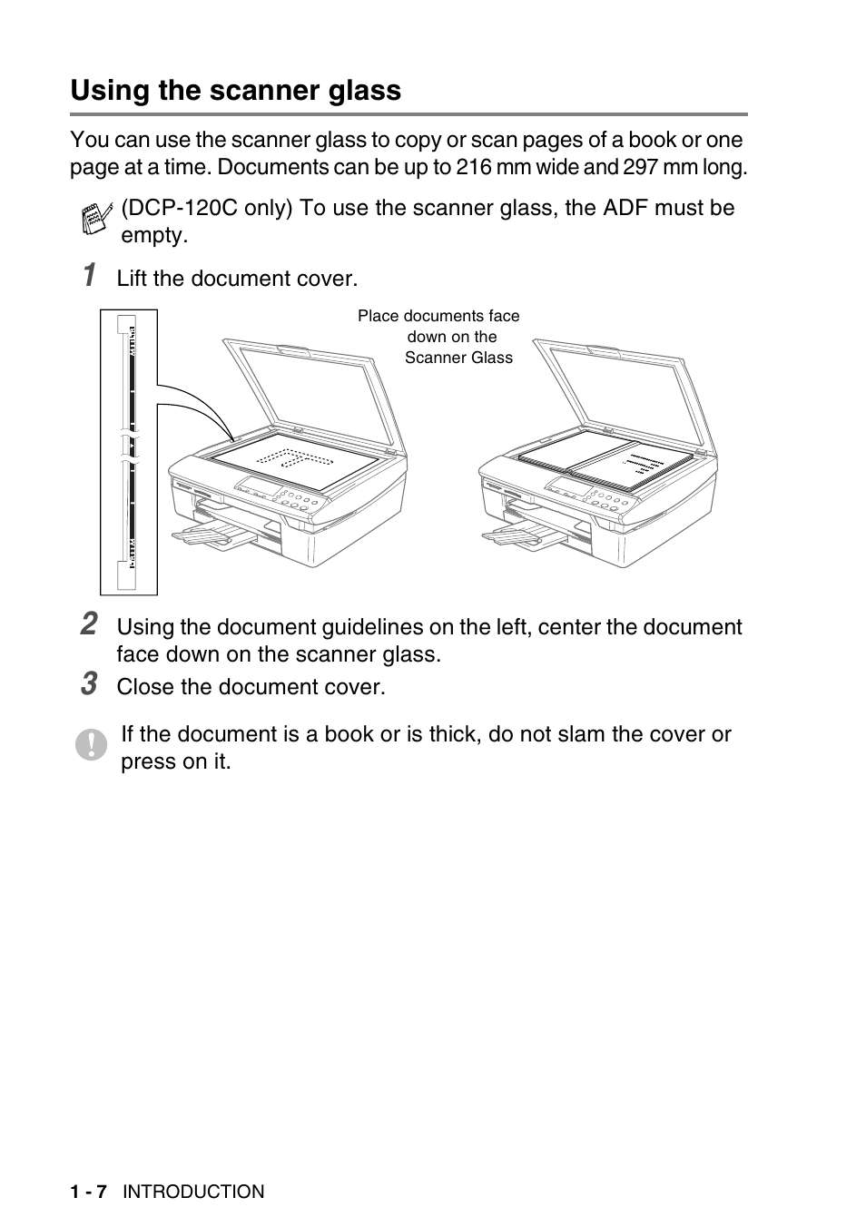 Using the scanner glass, Using the scanner glass -7 | Brother DCP-115C User Manual | Page 20 / 110