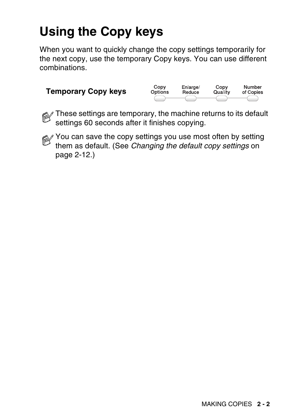 Using the copy keys, Using the copy keys -2 | Brother DCP-115C User Manual | Page 31 / 110