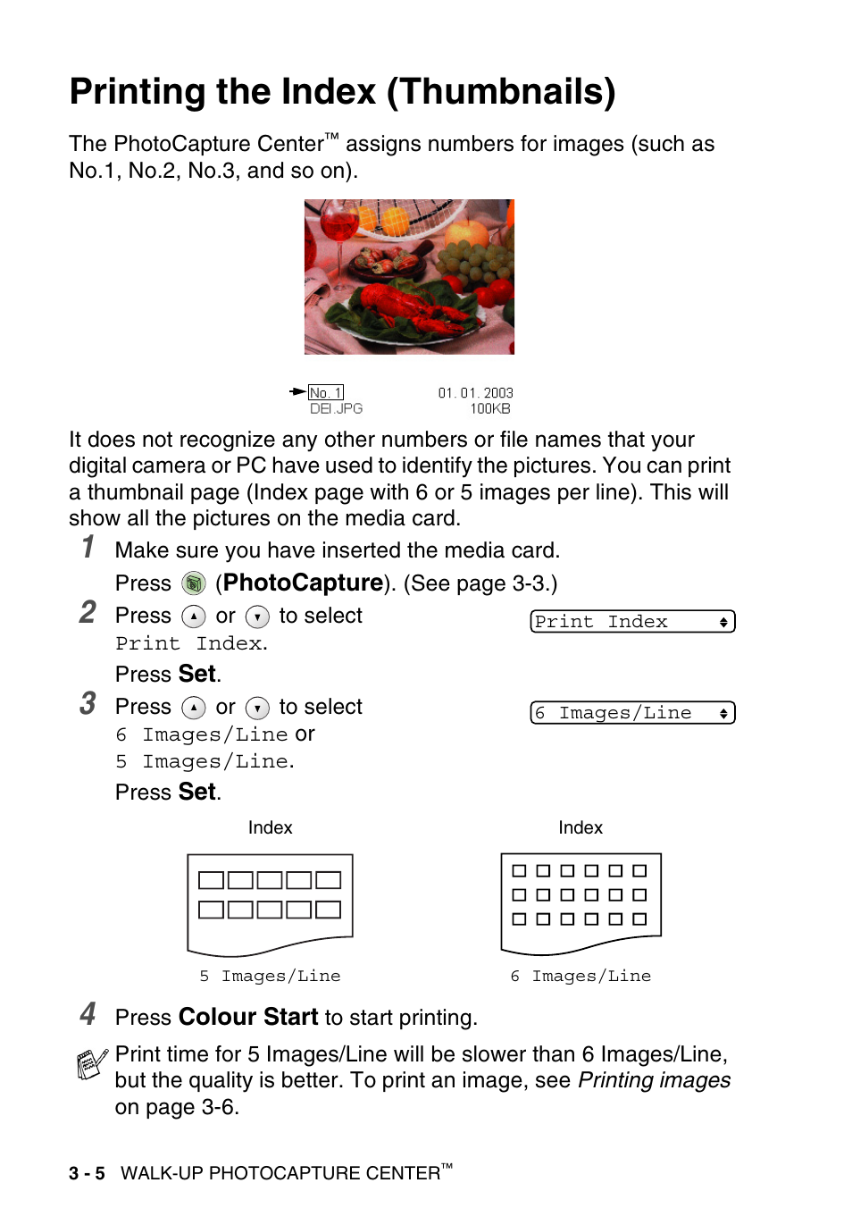 Printing the index (thumbnails), Printing the index (thumbnails) -5 | Brother DCP-115C User Manual | Page 50 / 110