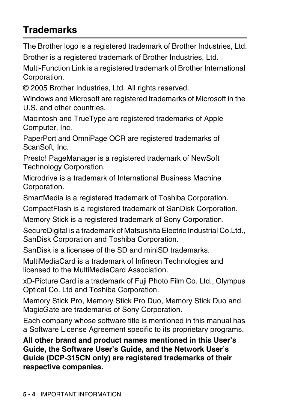 Trademarks, Trademarks -4 | Brother DCP-115C User Manual | Page 66 / 110