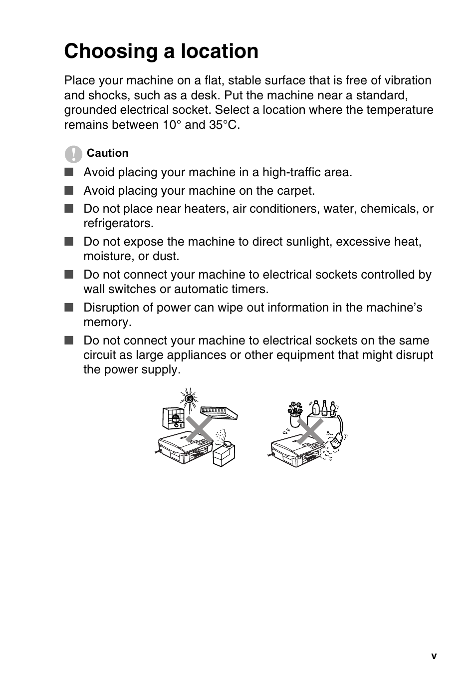 Choosing a location | Brother DCP-115C User Manual | Page 7 / 110