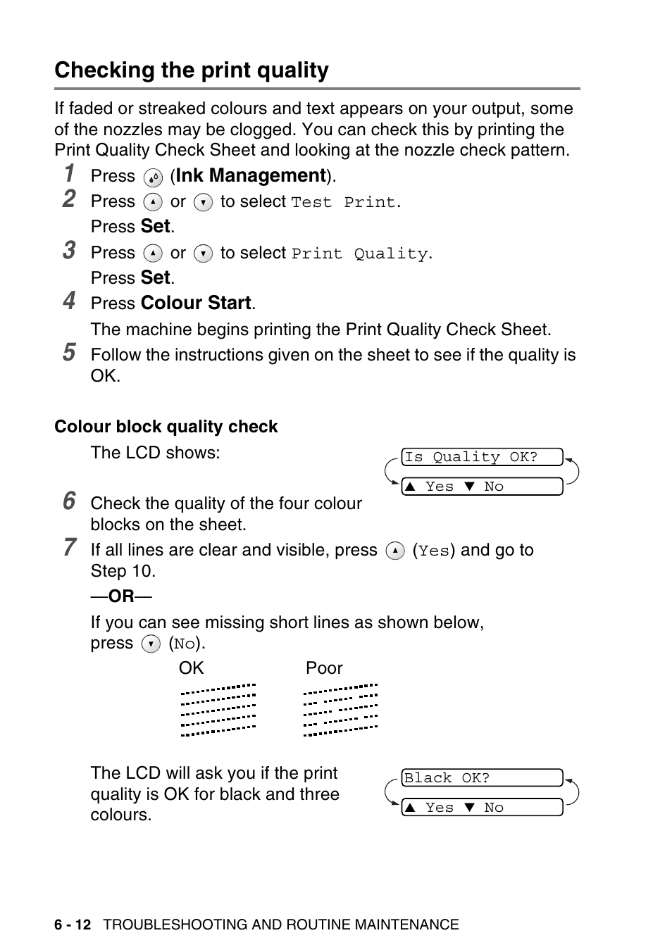 Checking the print quality, Checking the print quality -12 | Brother DCP-115C User Manual | Page 78 / 110