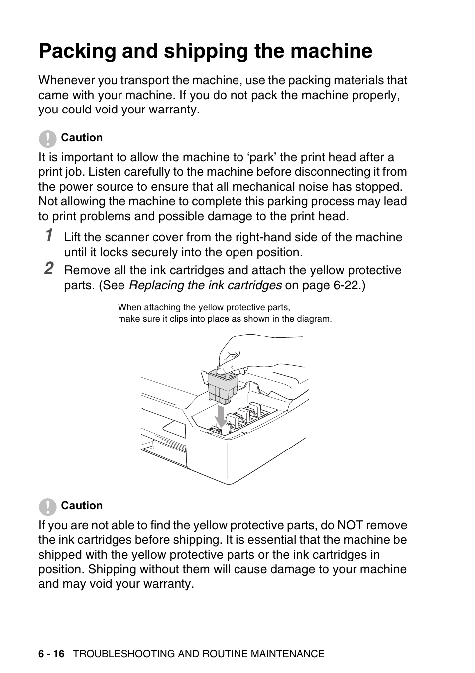 Packing and shipping the machine, Packing and shipping the machine -16 | Brother DCP-115C User Manual | Page 82 / 110