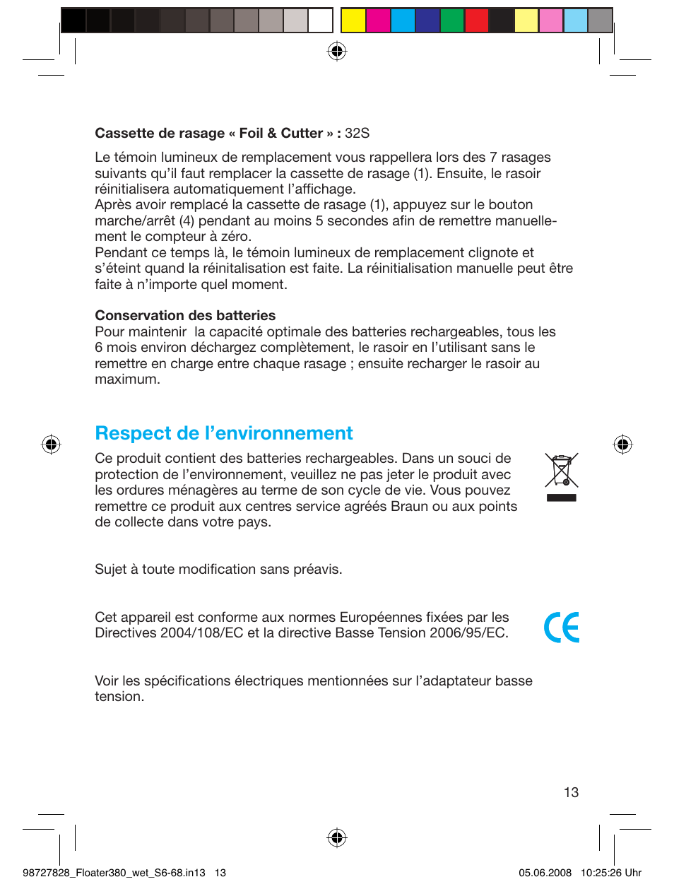 Respect de l’environnement | Braun 380 Series 3 User Manual | Page 12 / 62