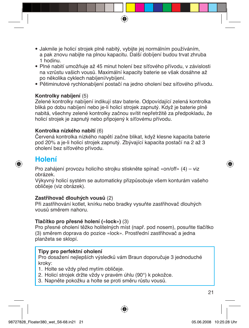 Holení | Braun 380 Series 3 User Manual | Page 20 / 62