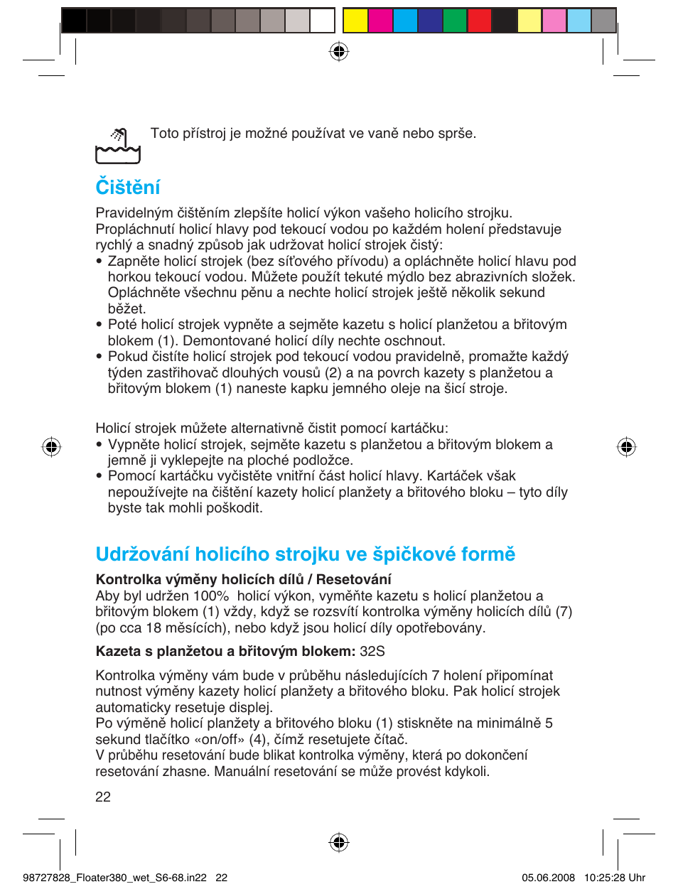 Čištění, Udržování holicího strojku ve špičkové formě | Braun 380 Series 3 User Manual | Page 21 / 62
