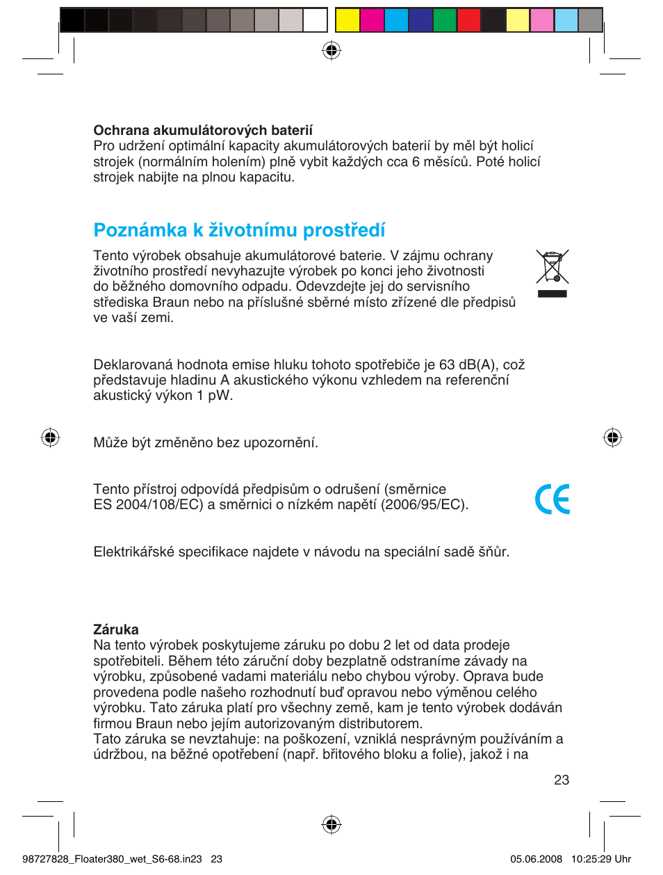 Poznámka k životnímu prostředí | Braun 380 Series 3 User Manual | Page 22 / 62