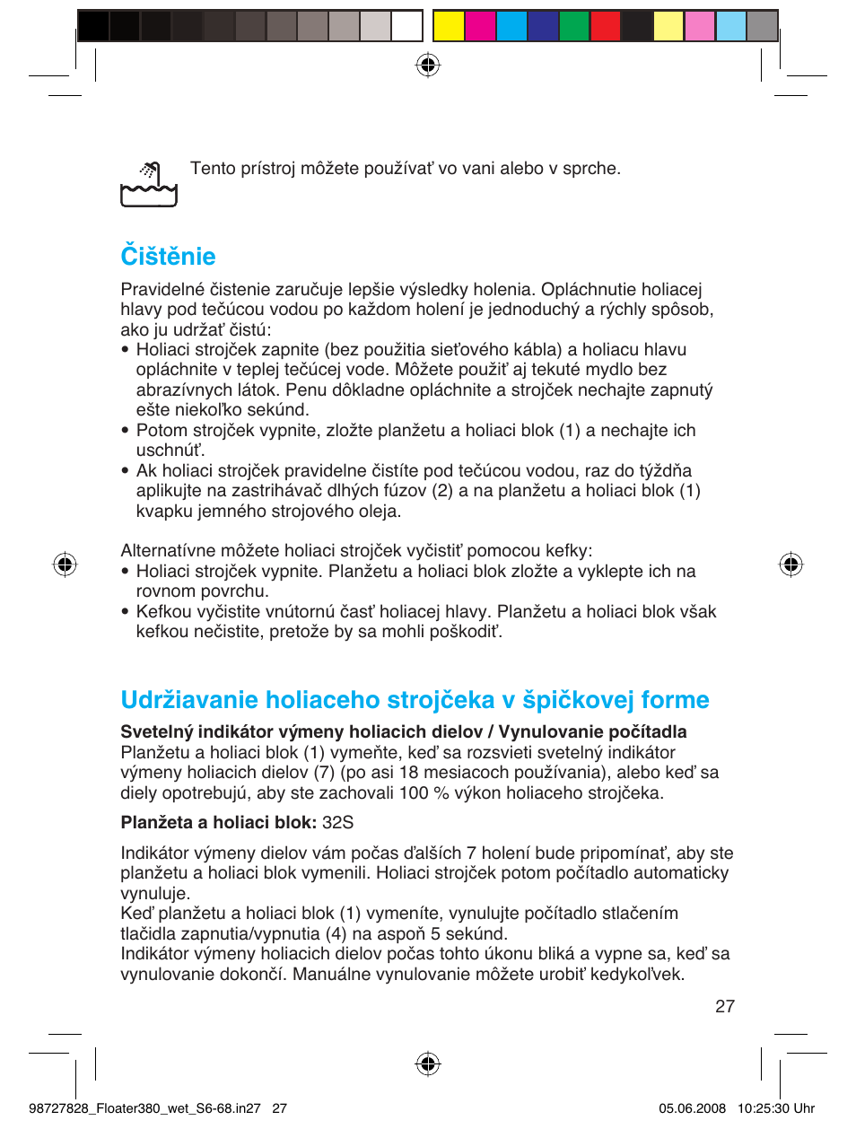 Čištěnie, Udržiavanie holiaceho strojčeka v špičkovej forme | Braun 380 Series 3 User Manual | Page 26 / 62