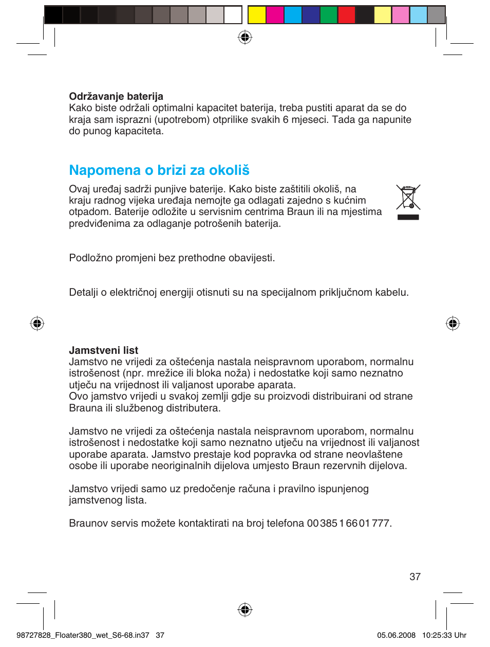 Napomena o brizi za okoliš | Braun 380 Series 3 User Manual | Page 36 / 62