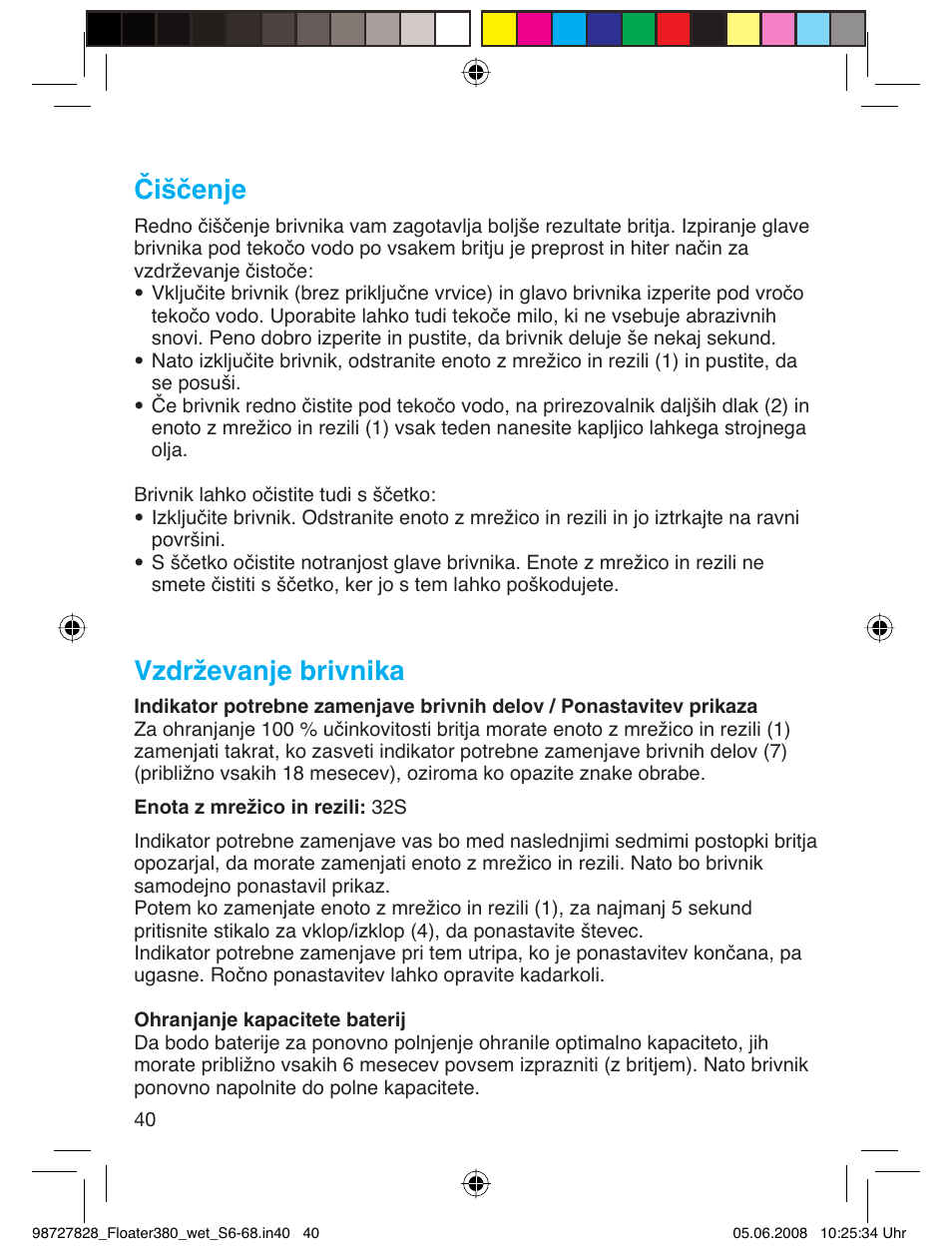 Čiščenje, Vzdrževanje brivnika | Braun 380 Series 3 User Manual | Page 39 / 62