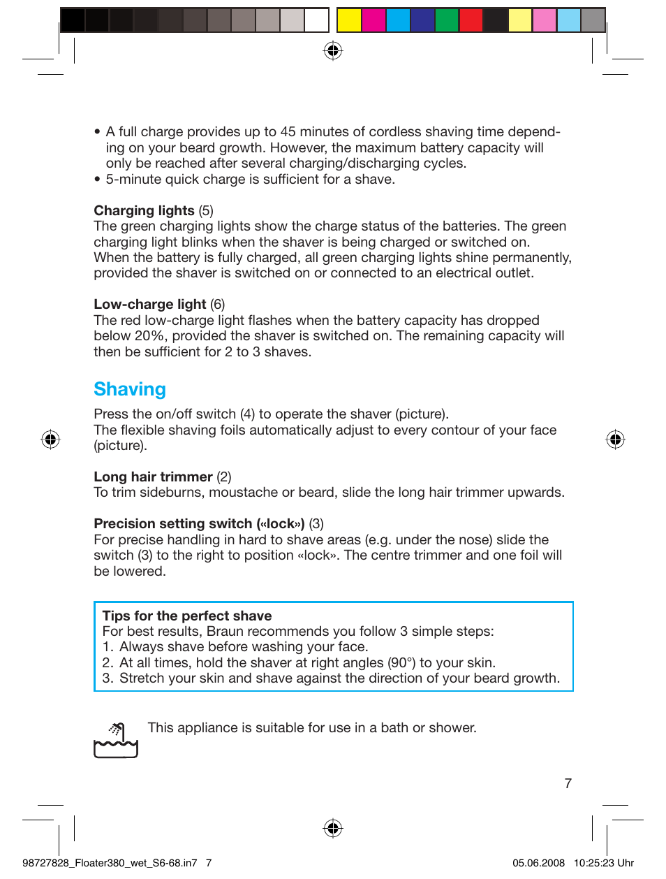 Shaving | Braun 380 Series 3 User Manual | Page 6 / 62