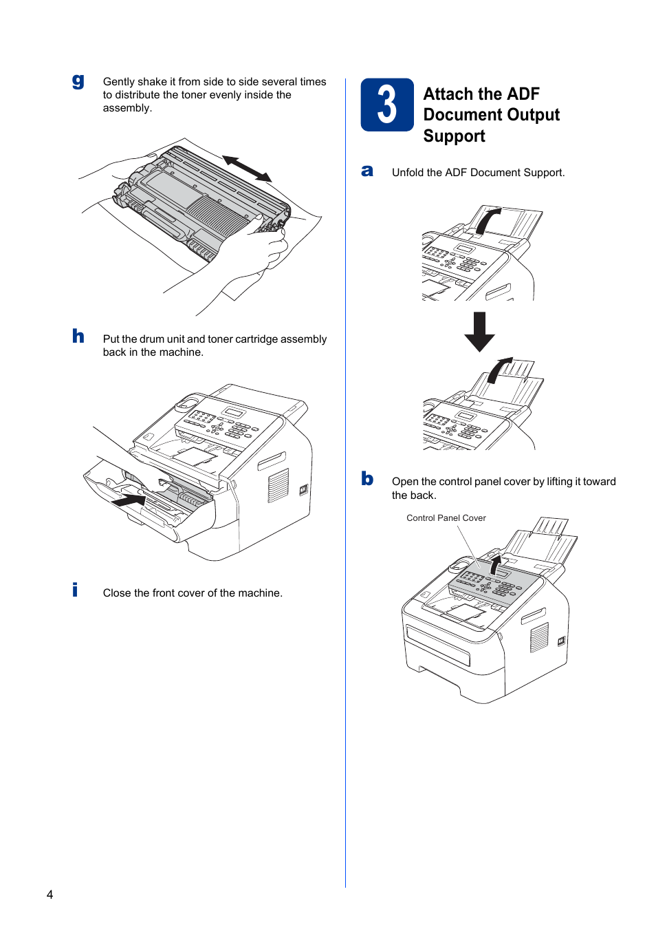 3 attach the adf document output support | Brother FAX-2845 User Manual | Page 4 / 13