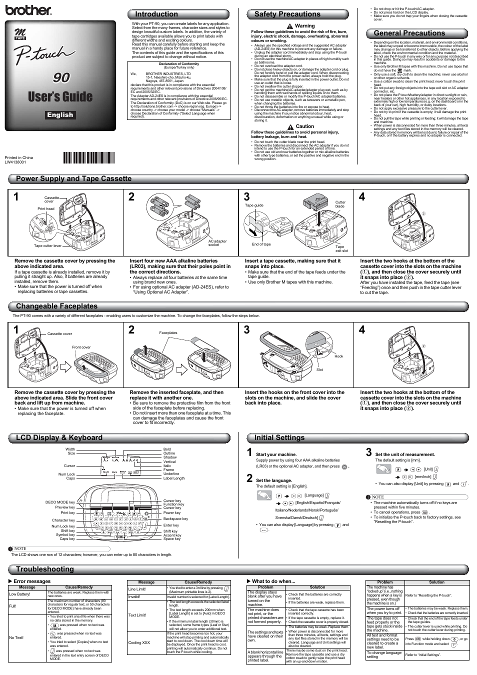 Brother PT-90 User Manual | 2 pages