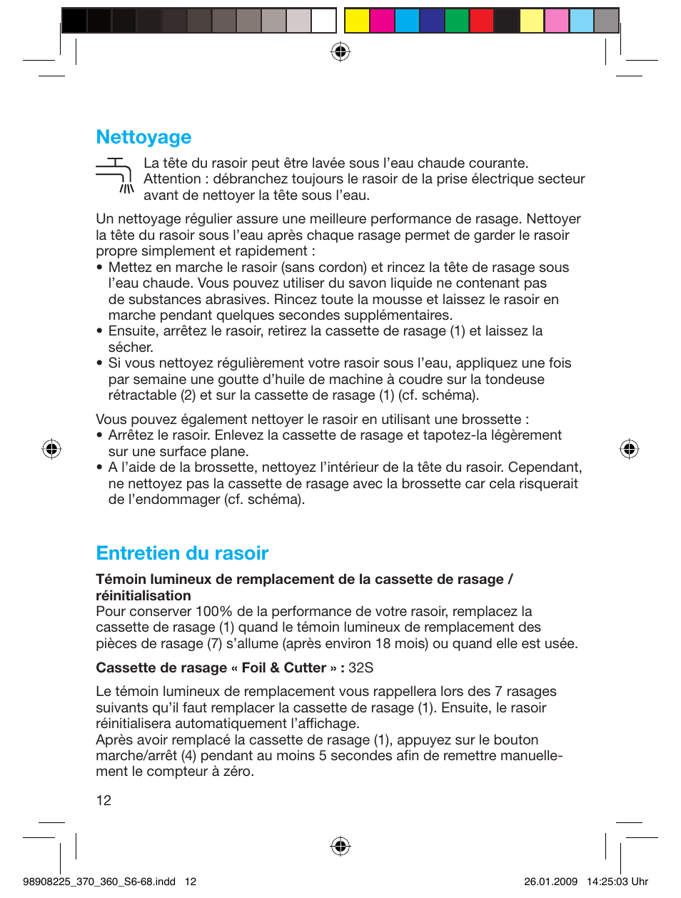 Nettoyage, Entretien du rasoir | Braun 370 Series 3 User Manual | Page 11 / 62