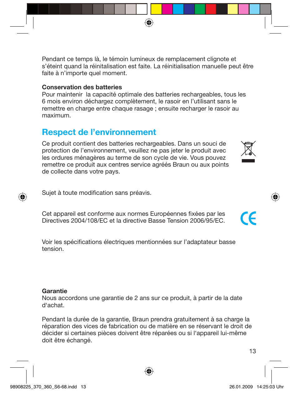 Respect de l’environnement | Braun 370 Series 3 User Manual | Page 12 / 62