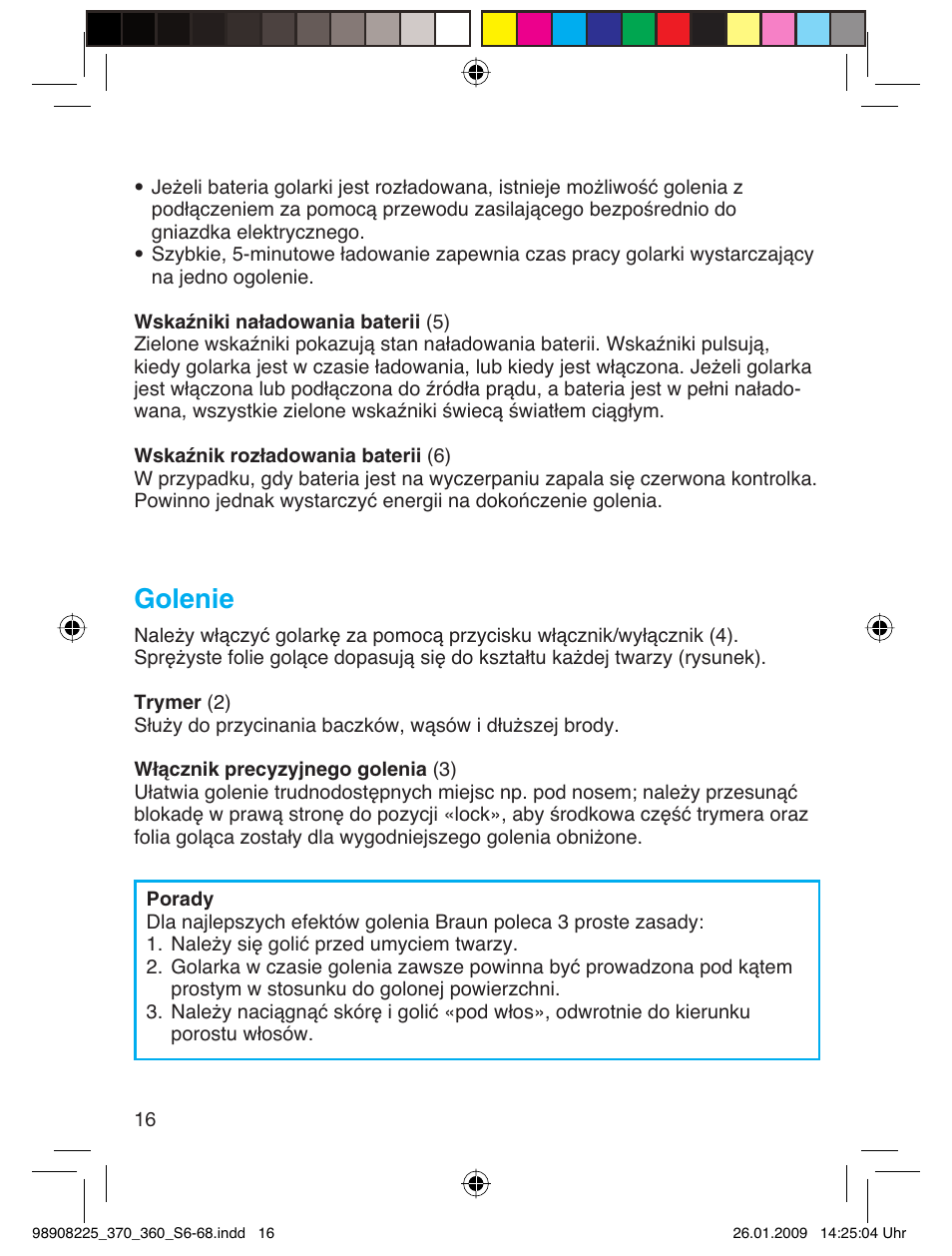 Golenie | Braun 370 Series 3 User Manual | Page 15 / 62